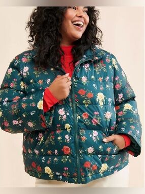 Anthropologie Nuuly Rachel Antonoff Jemma Rose Floral Puffer Jacket EUC